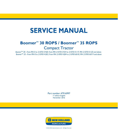 New Holland 30 35 ROPS Boomer Tractor Service Repair Manual (47916997)