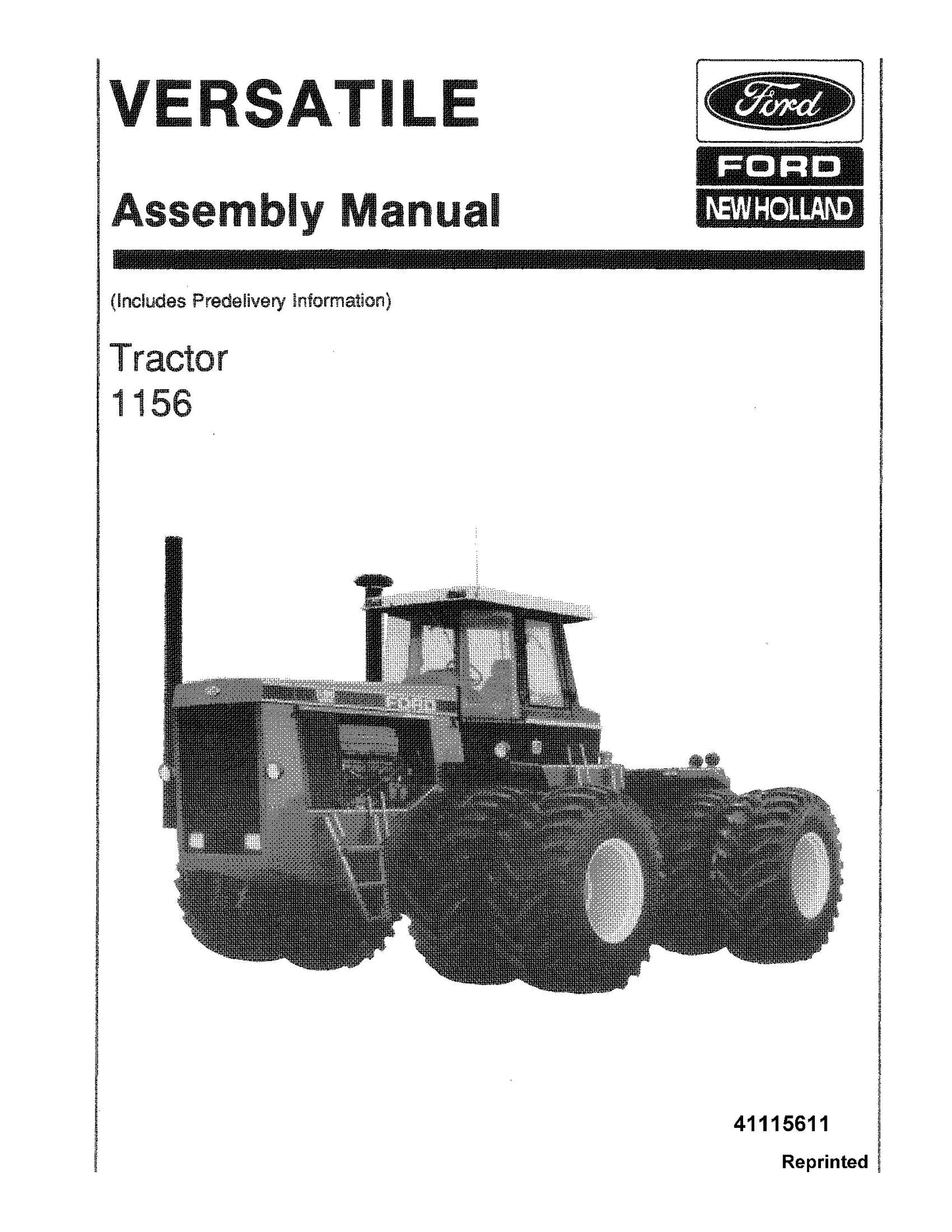 New Holland 1156 Versatile Tractor Assy Operator's Manual (41115611)