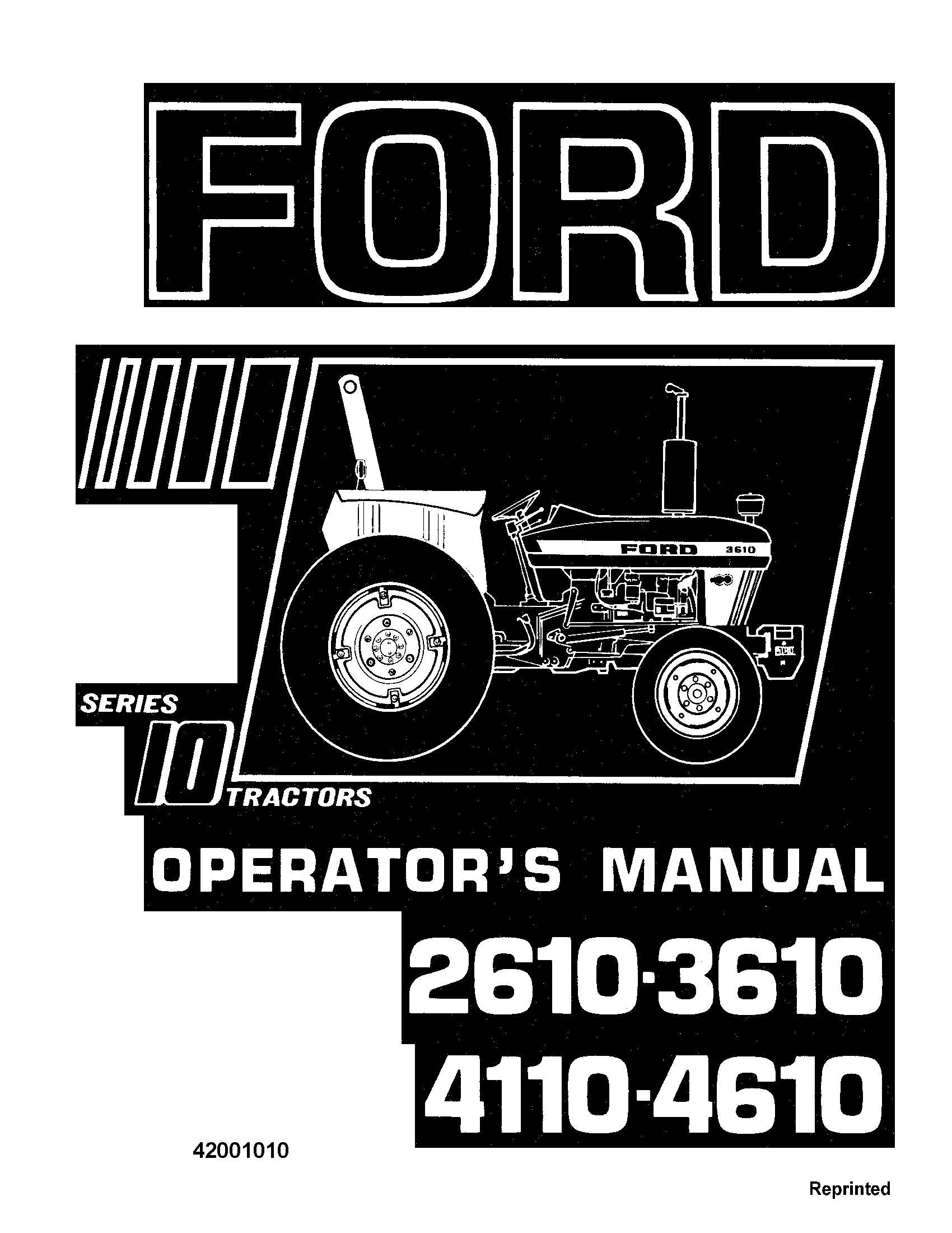 Ford 2610 3610 4110 4610 Series 10 Tractor Operator's Manual (42001010)