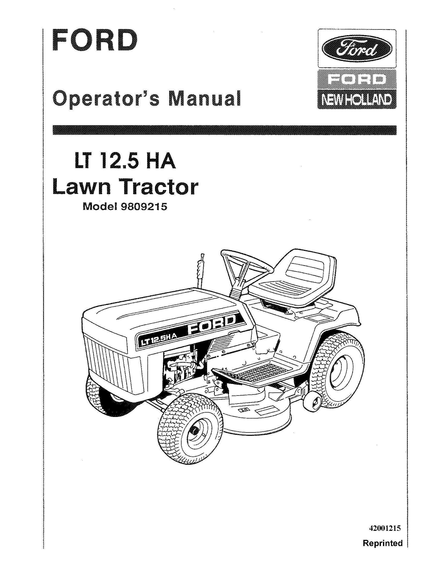 Ford Lt 12.5 HA Lawn Tractor #9809215 Operator's Manual (42001215)