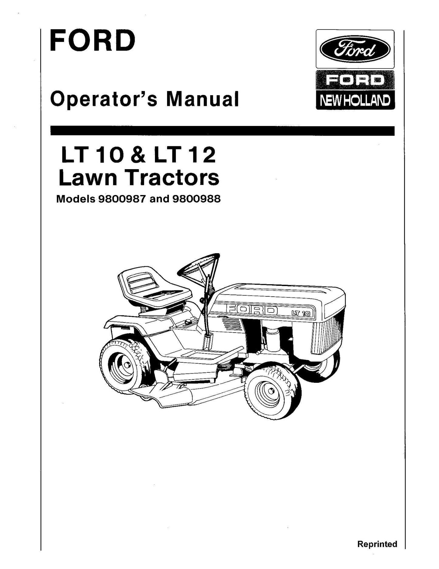 Ford LT10 and LT12 Lawn Tractor OM 1989 Operator's Manual (42001221)