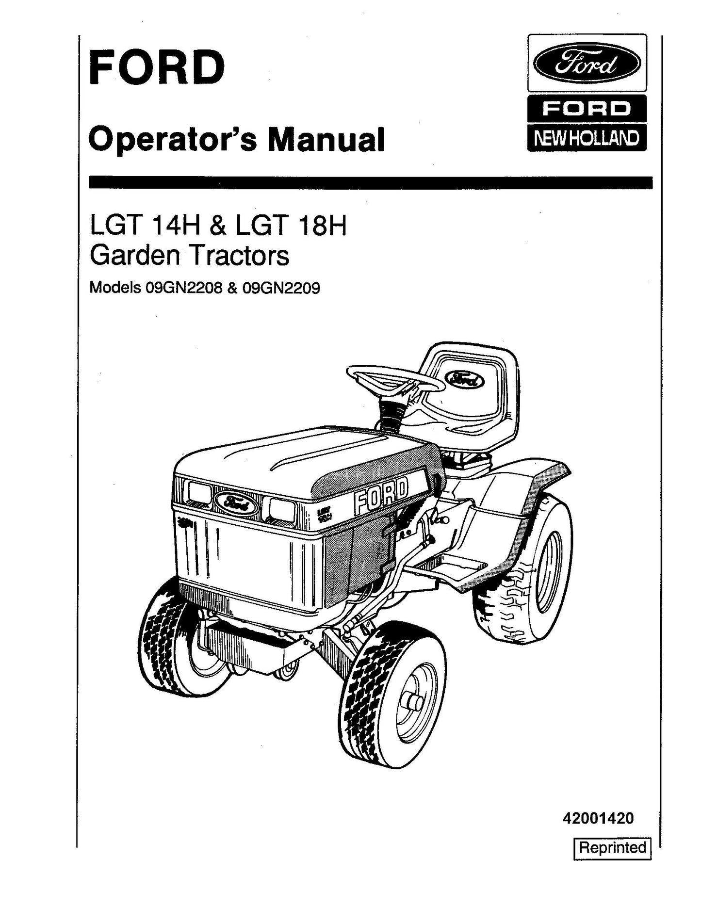 Ford LGT14H & LGT18H Garden Tractor Operator's Manual (42001420)