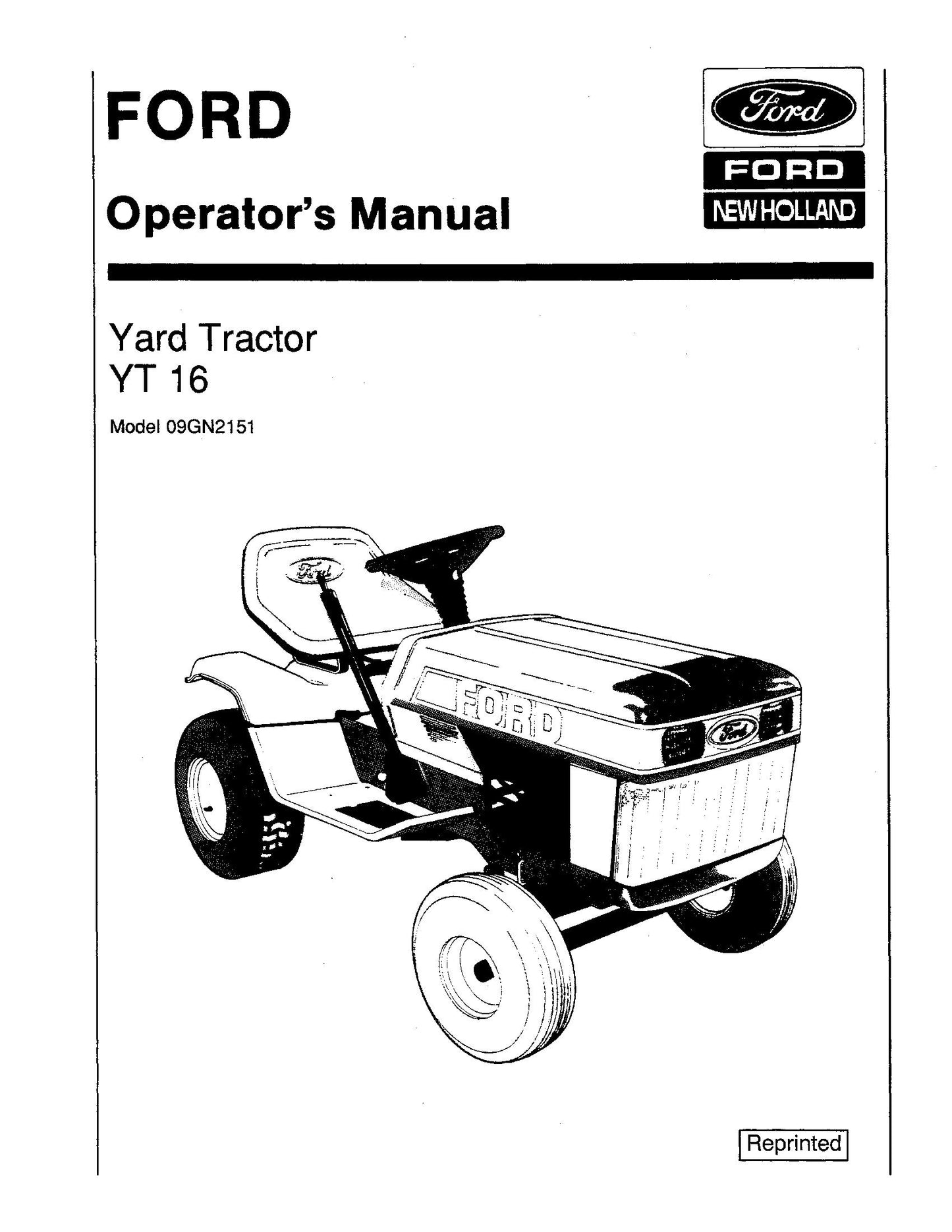 Ford Yt 16 Yard Tractor Ops 09GN2151 Operator's Manual (42001610)