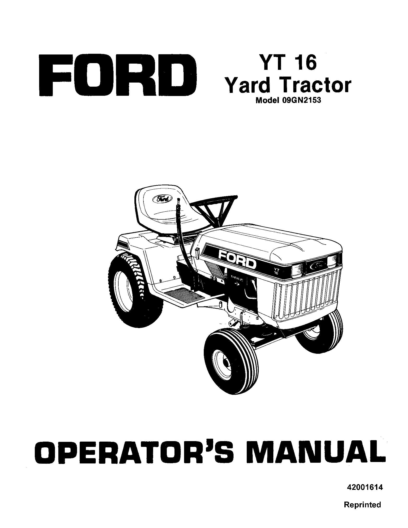 Ford Yt 16 Yard Tractor 09GN2153 Operator's Manual (42001614)