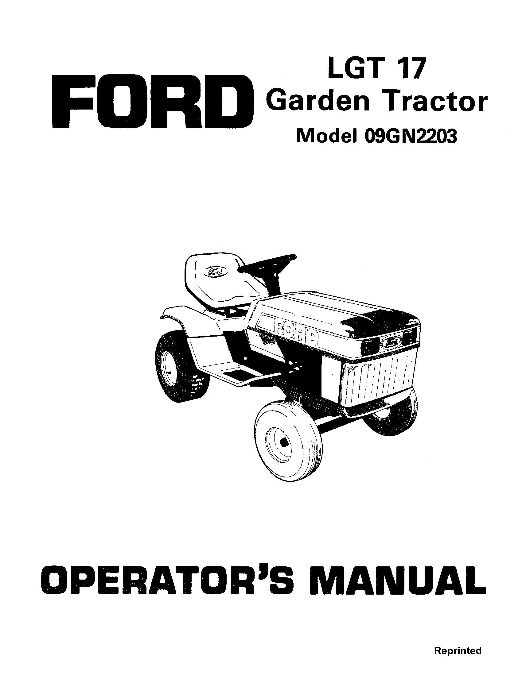 Ford Lgt 17 Garden Tractor 09GN2203 Operator's Manual (42001710)