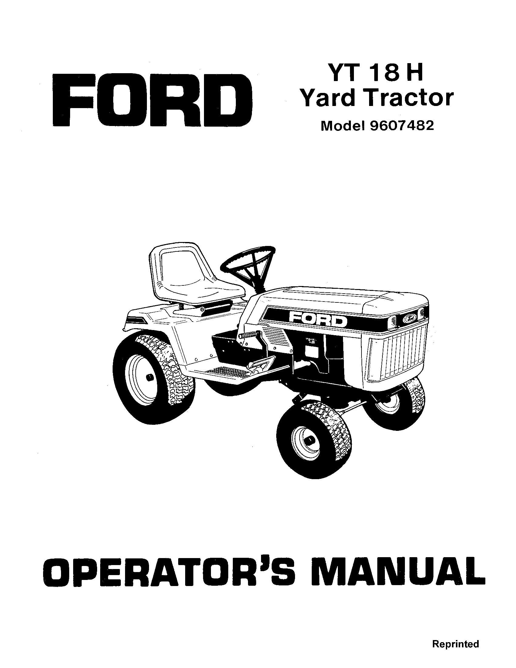 Ford YT18 H Hydro Model 9607482 Operator's Manual (42001810)