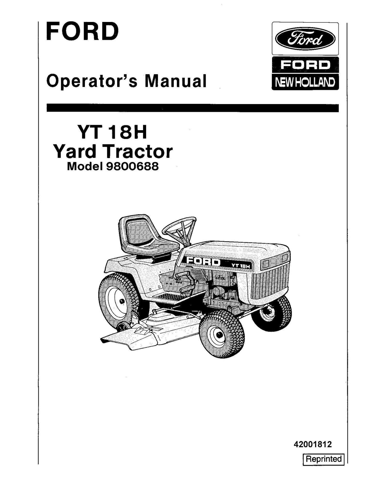 Ford YT 18H Yard Tractor 9800688 Operator's Manual (42001812)