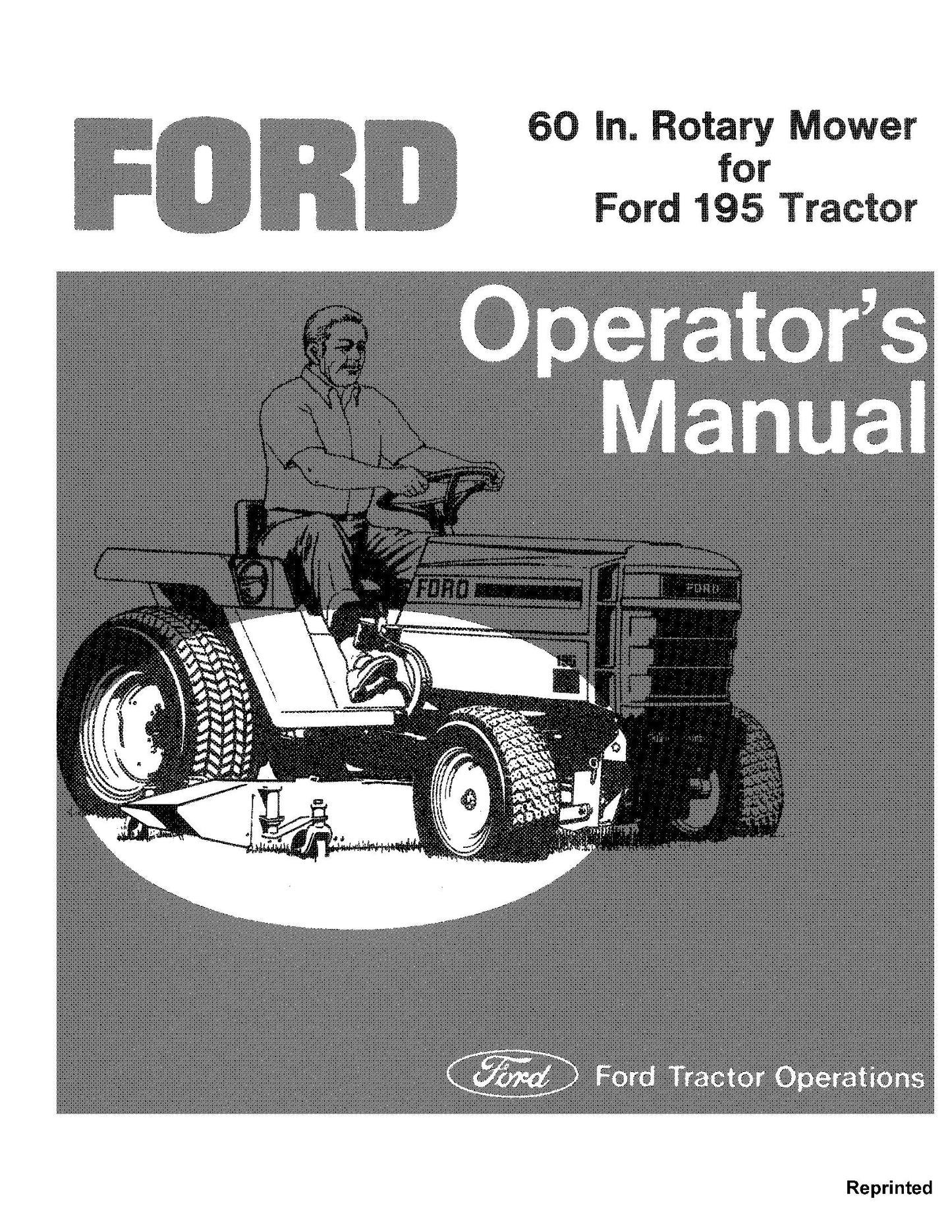 Ford 60 Inch Rotary Mower for 195 Trac. Operator's Manual (42006010)