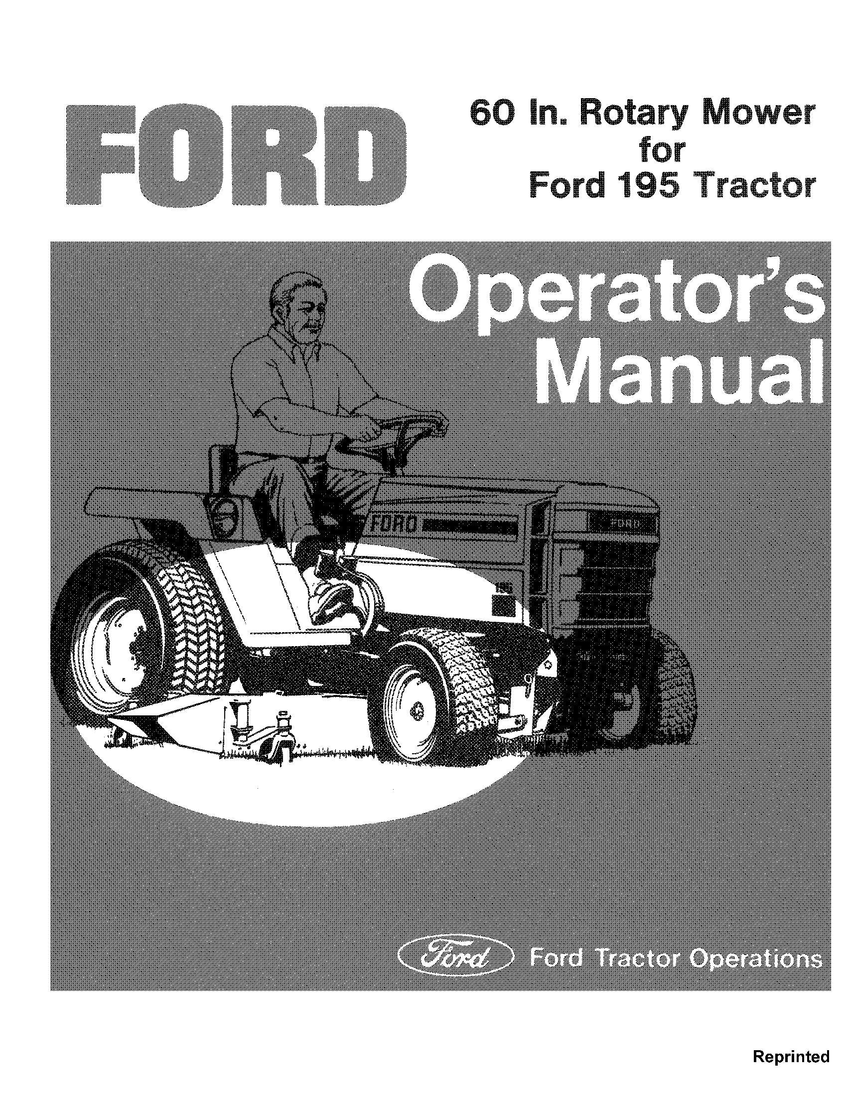 Ford 60 Inch Rotary Mower for 195 Trac. Operator's Manual (42006010)