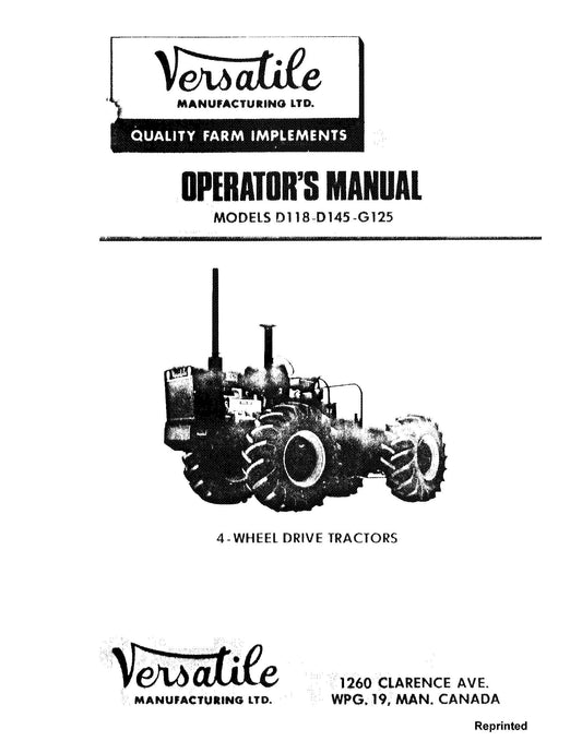 New Holland Ford Versatile D118, D145, G125 4WD Tractors Operator's Manual (42011830)