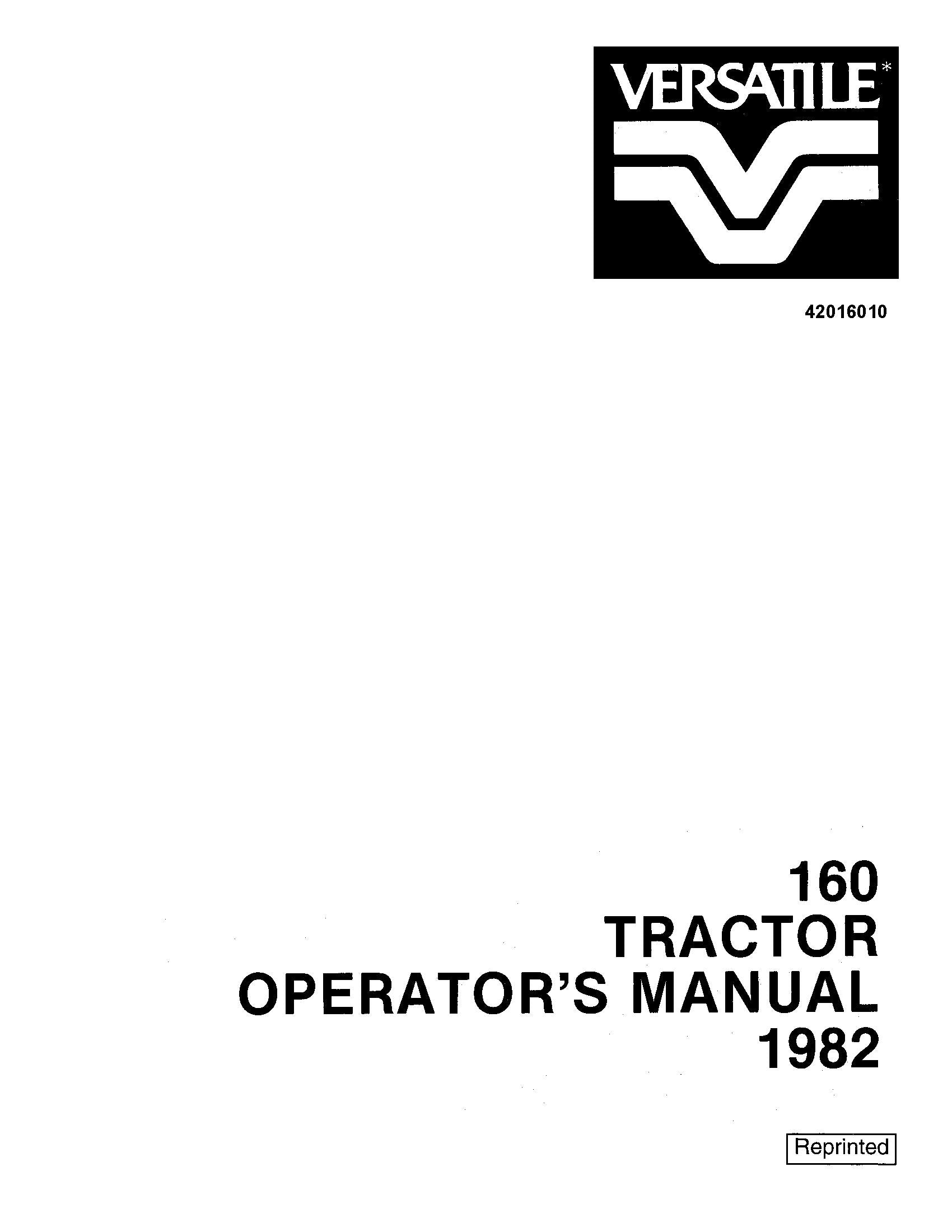 Ford Versatile 160 Tractor 1982 Operator's Manual (42016010)
