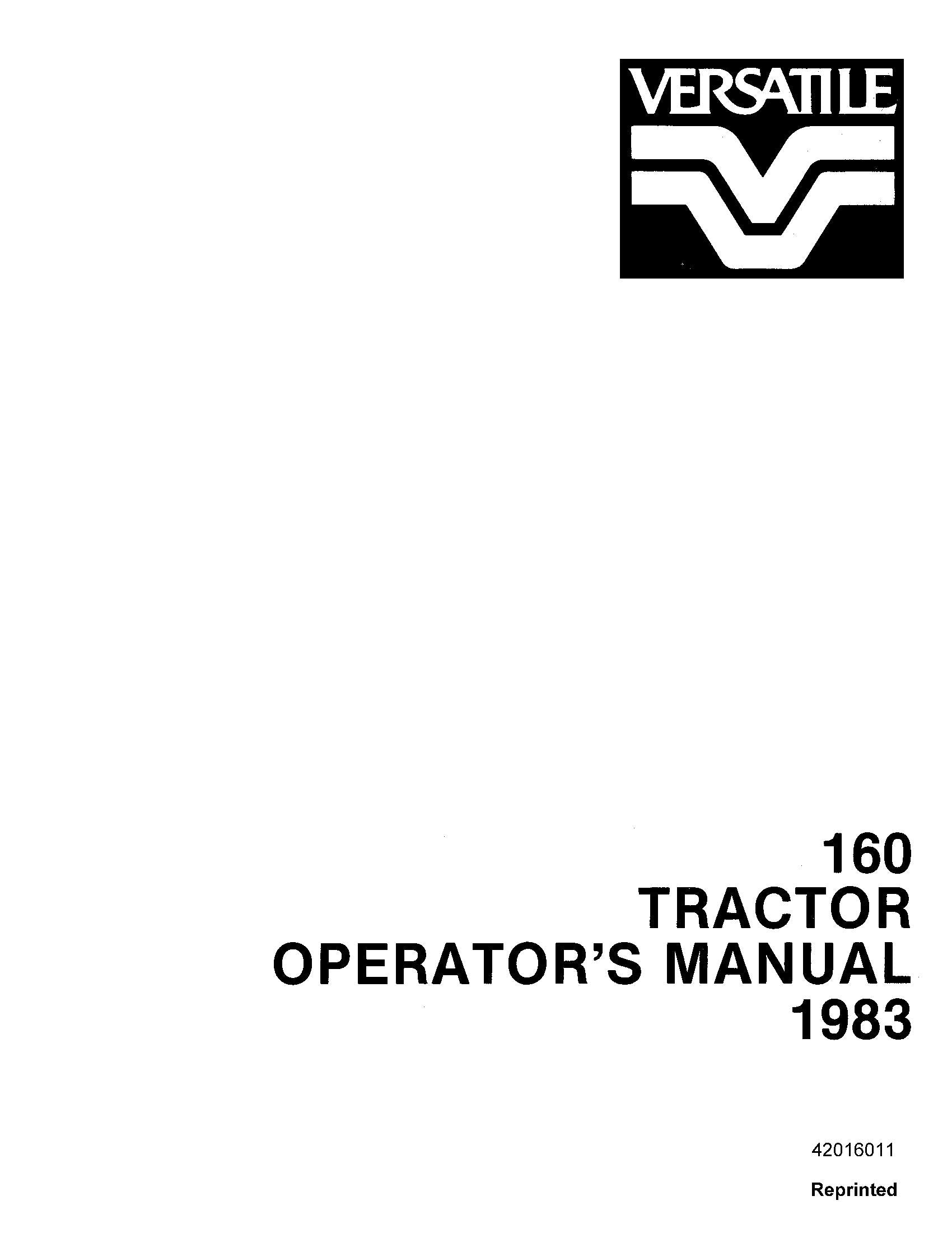 Ford Versatile 160 Tractor 1983 Operator's Manual (42016011)