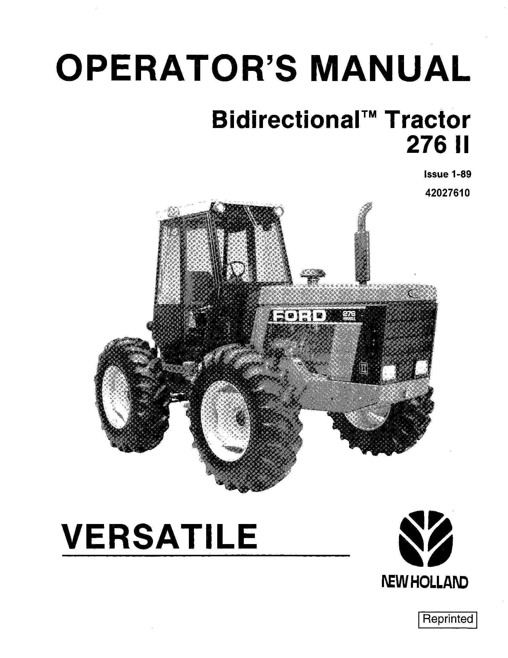 Ford 276 ll Bidirectional Tractor 1988-89 Operator's Manual (42027610)