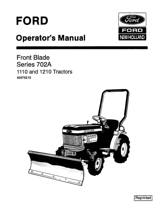 Ford Series 702A Front Blade for 1110 1210 Tractor Operator's Manual (42070213)