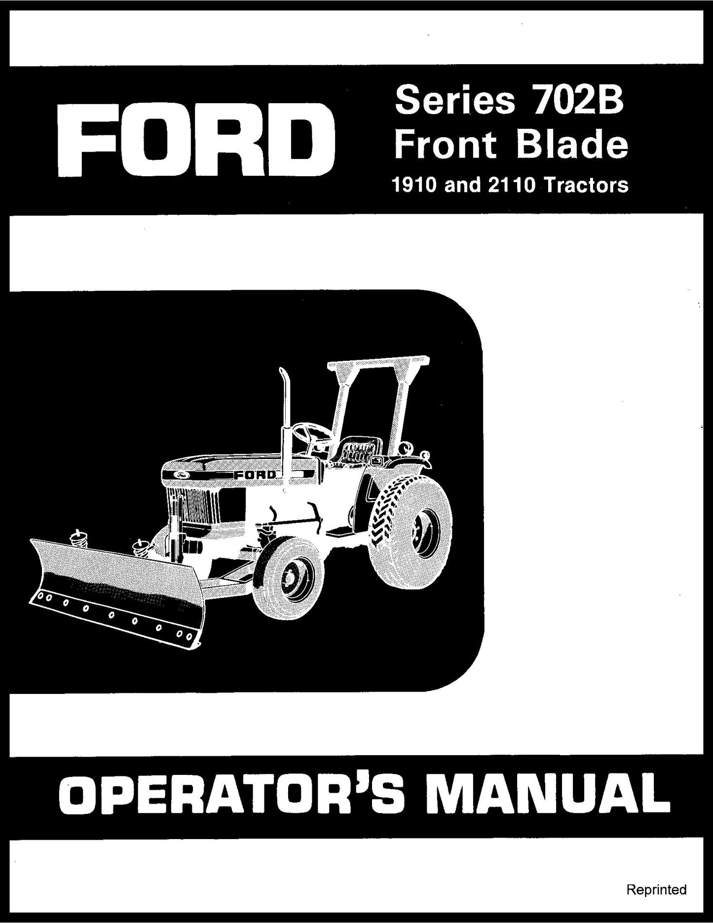 Ford Srs 702B Front Blade For 1910 & 2110 Tractor Operator's Manual (42070216)