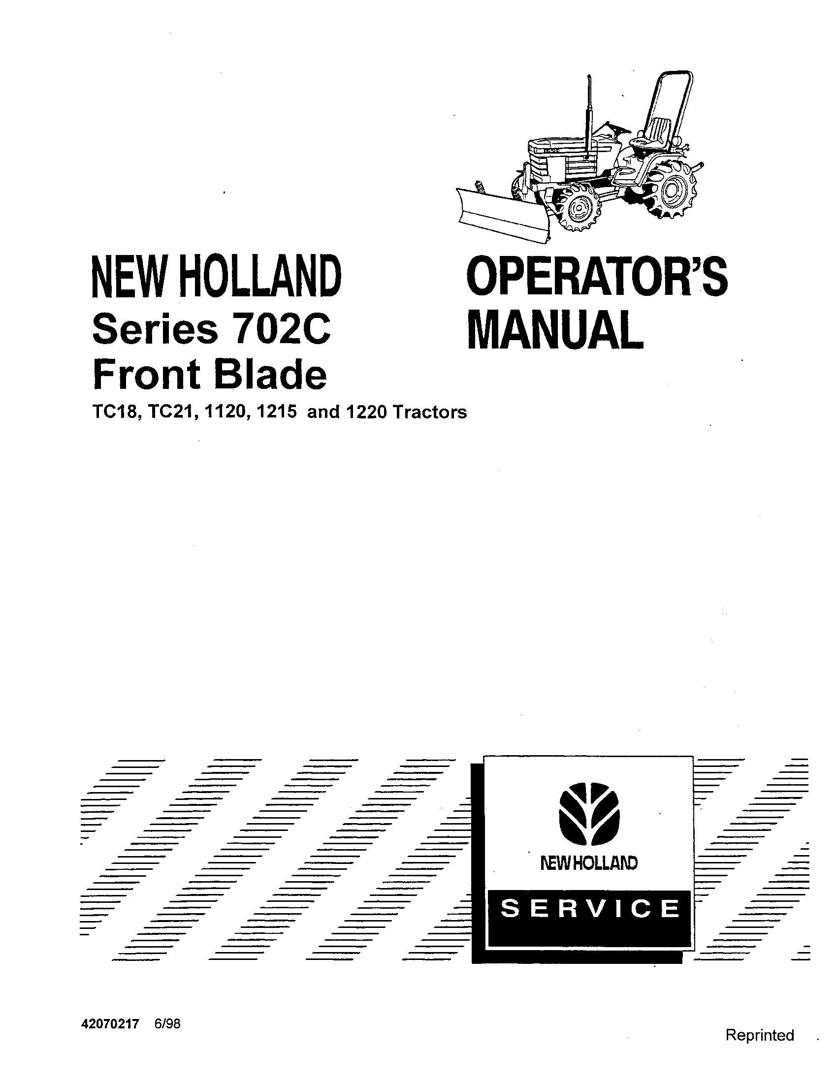 New Holland 702C Front Blade 1120-1220 Tractor Operator's Manual (42070217)