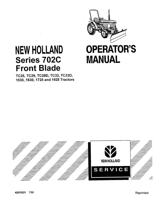 New Holland Series 702c Front Blade on TC TCD 1530 16301725 1925 Operator's Manual (42070221)