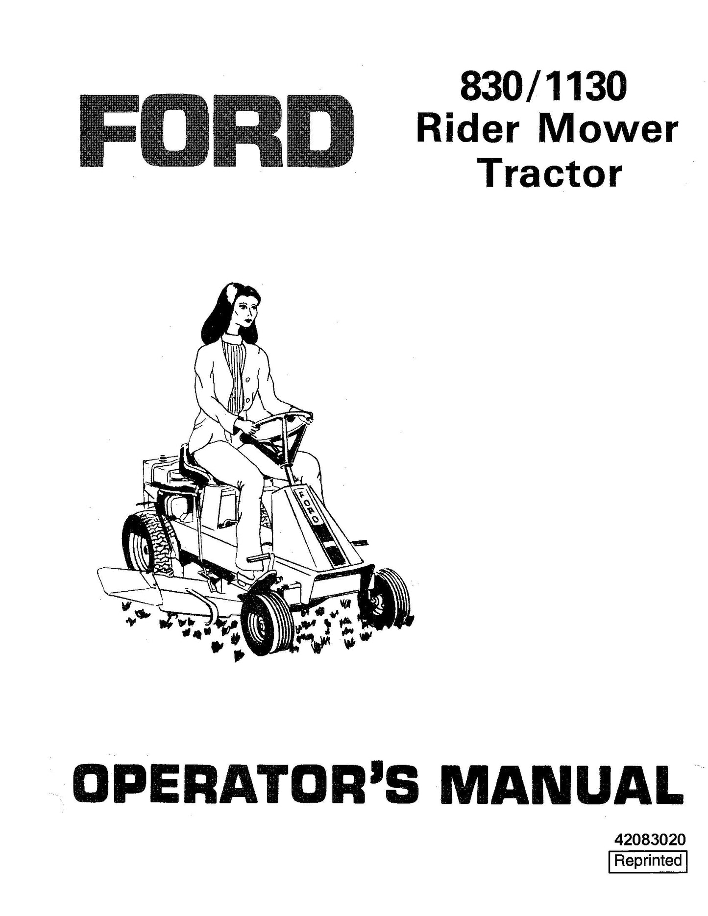 Ford 830 1130 Rider Mower Tractor OM 1979-8 Operator's Manual (42083020)
