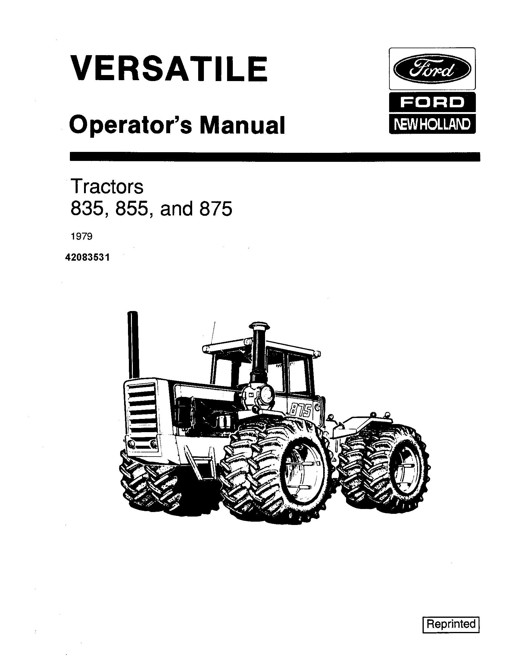 New Holland Ford Versatile 835 855 & 875 4WD 1979 Operator's Manual (42083531)
