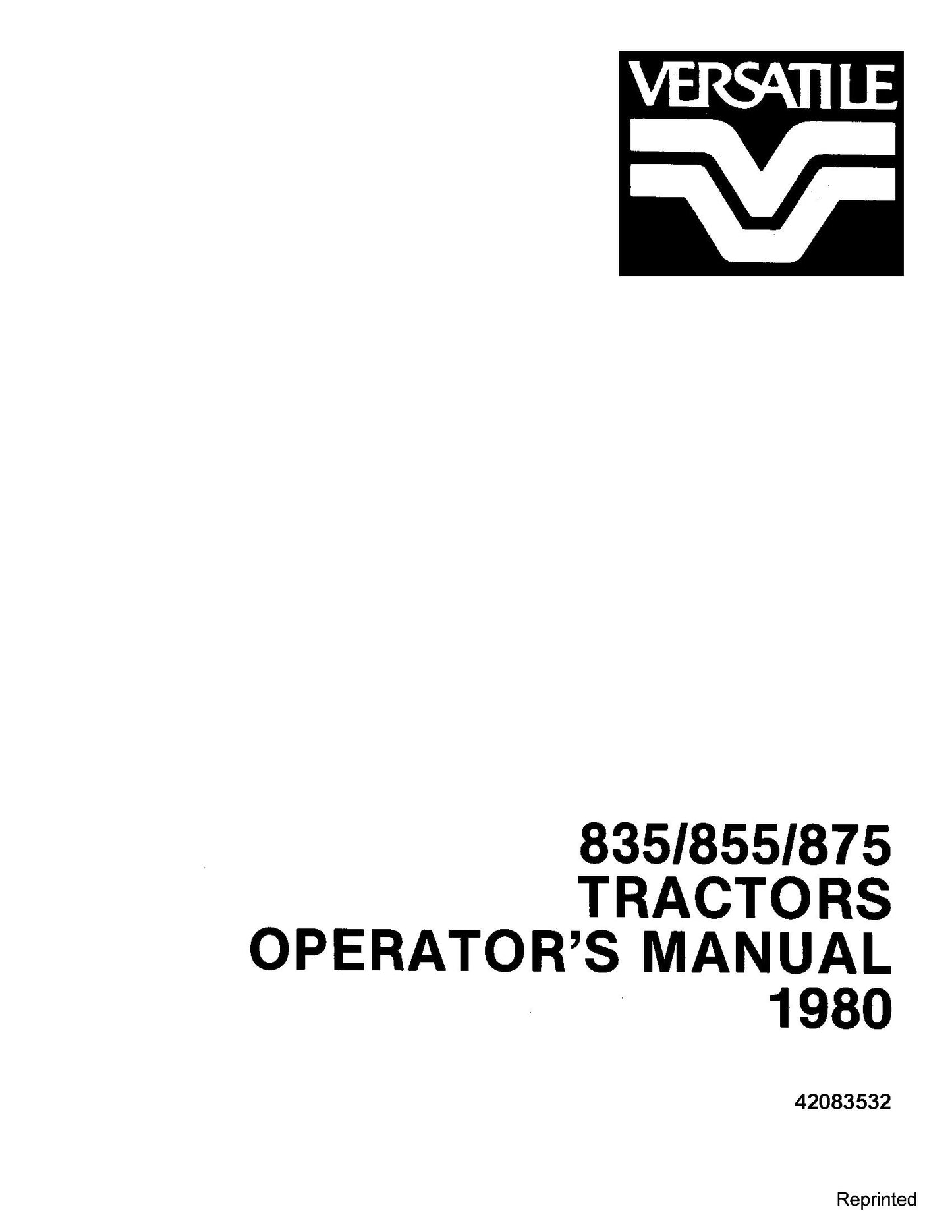 Ford Versatile 835 855 875 4WD Operator's Manual (42083532)