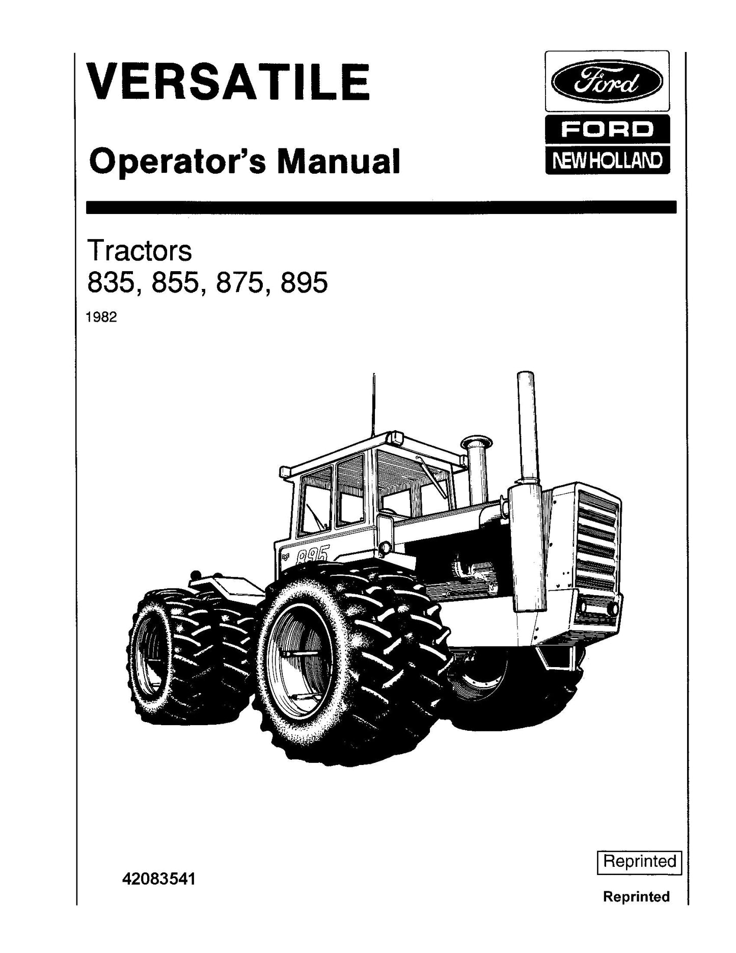 New Holland 835 855 875 & 895 4WD V1059 Ts1982 Operator's Manual (42083541)