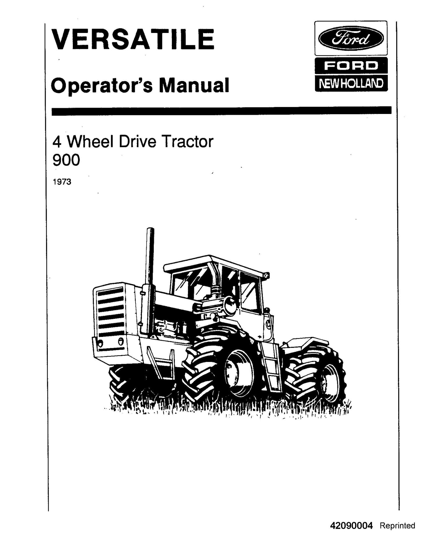 Ford Versatile 900 4WD Tractor 1973 Operator's Manual (42090004)