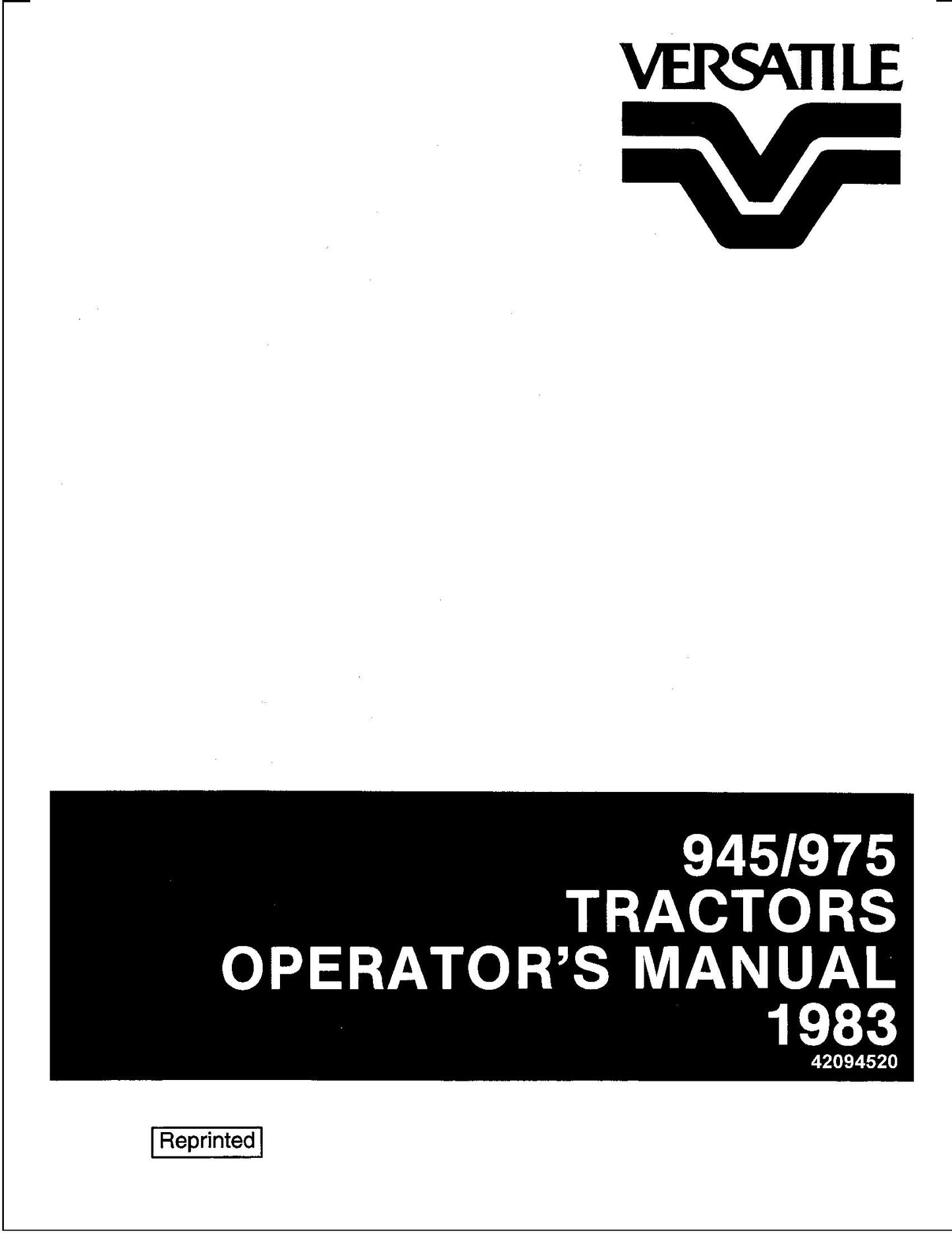 New Holland Ford Versatile 945 & 975 4WD Tractor 1983 Operator's Manual (42094520)