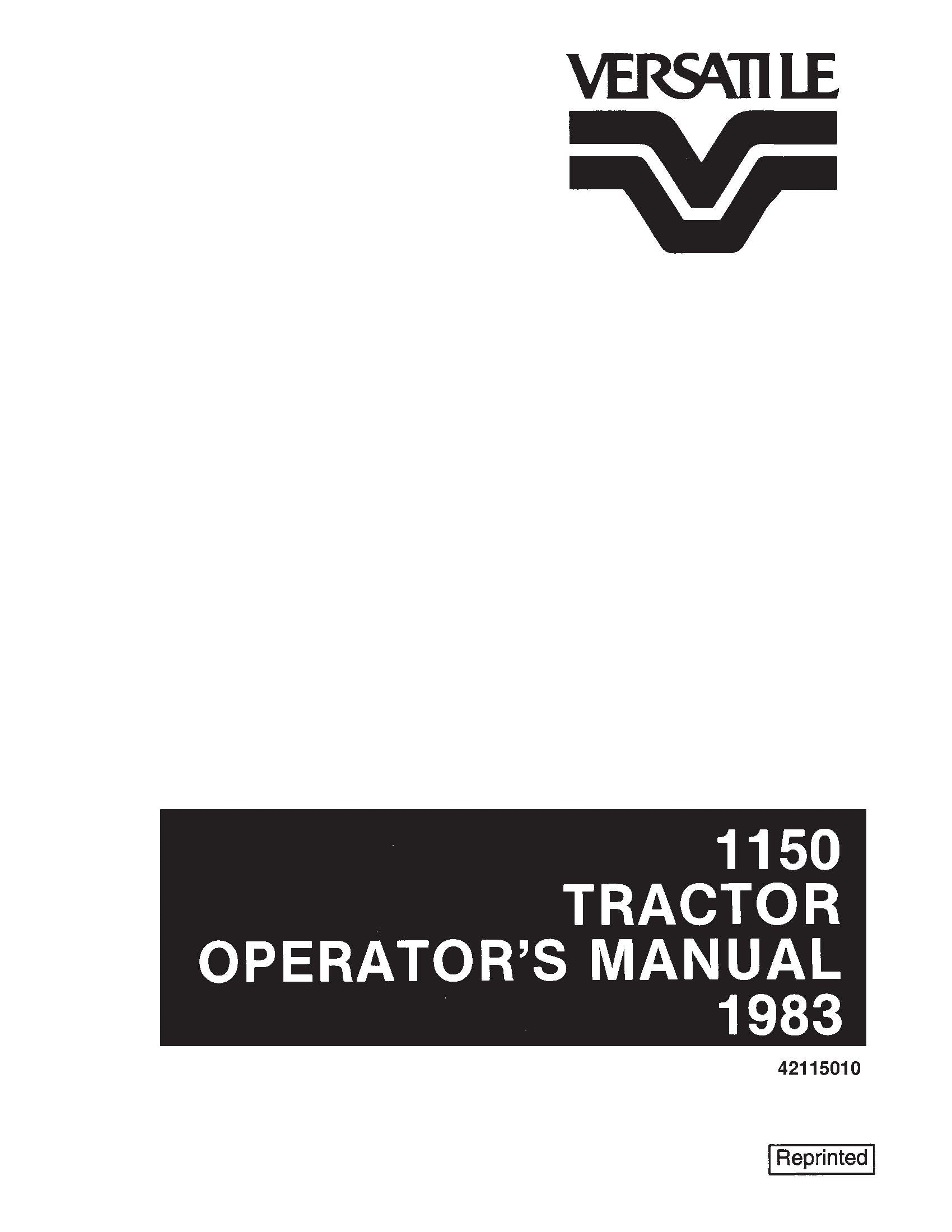 New Holland Ford Versatile 1150 1983 Operator's Manual (42115010)
