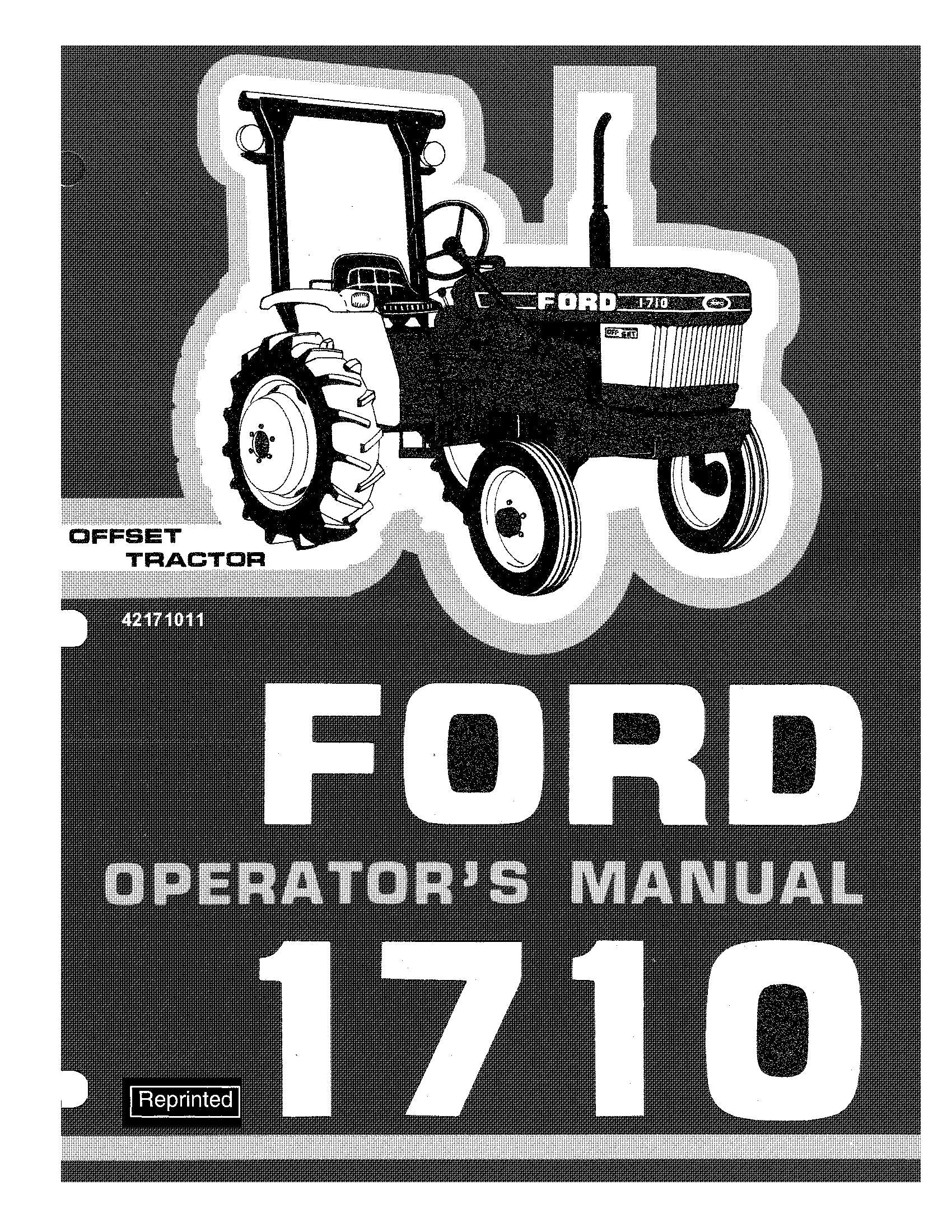 Ford 1710 Offset Tractor includes Supplement -S1 Operator's Manual (42171011)