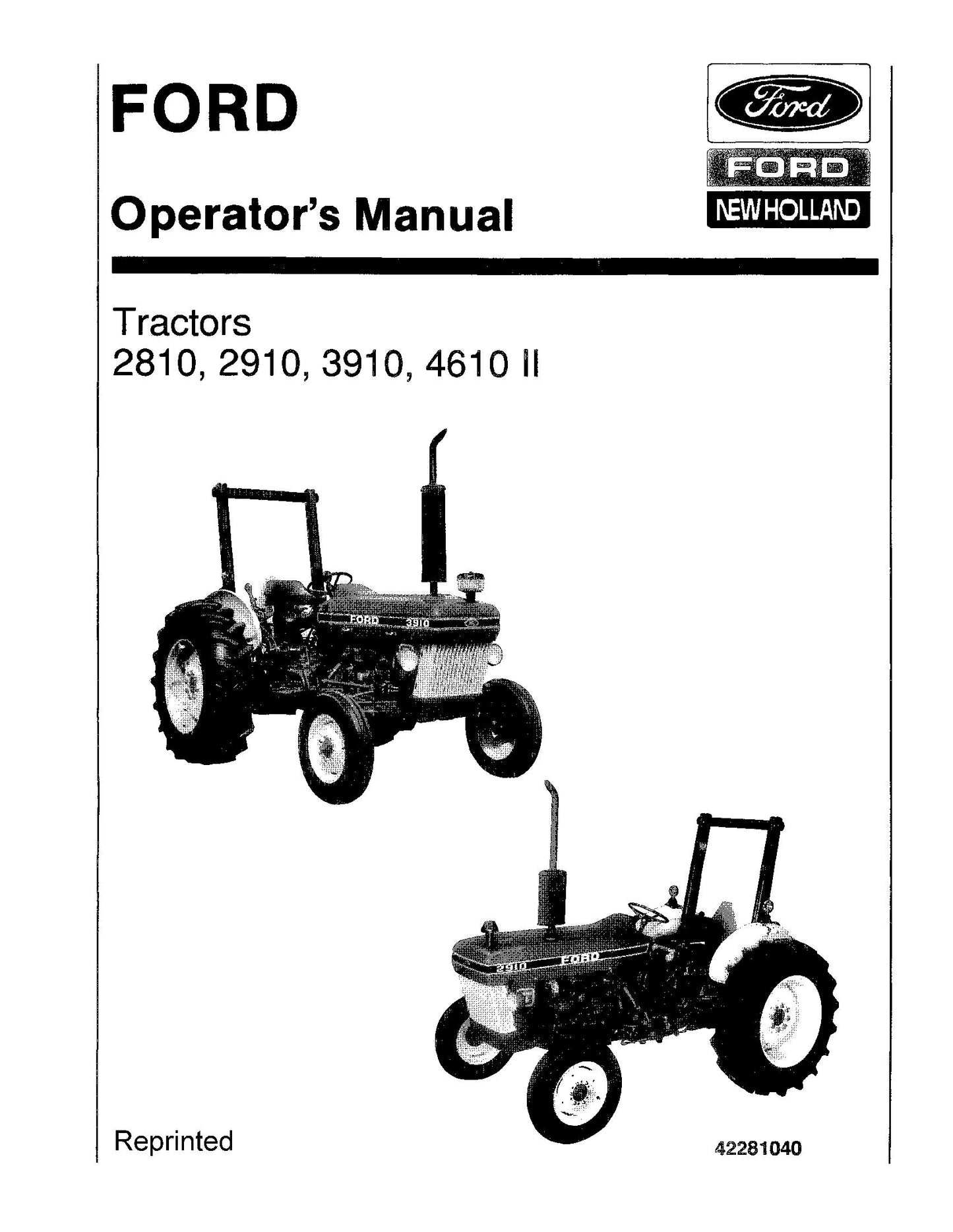 Ford 2810 2910 3910 4610 II Operator's Manual (42281040)