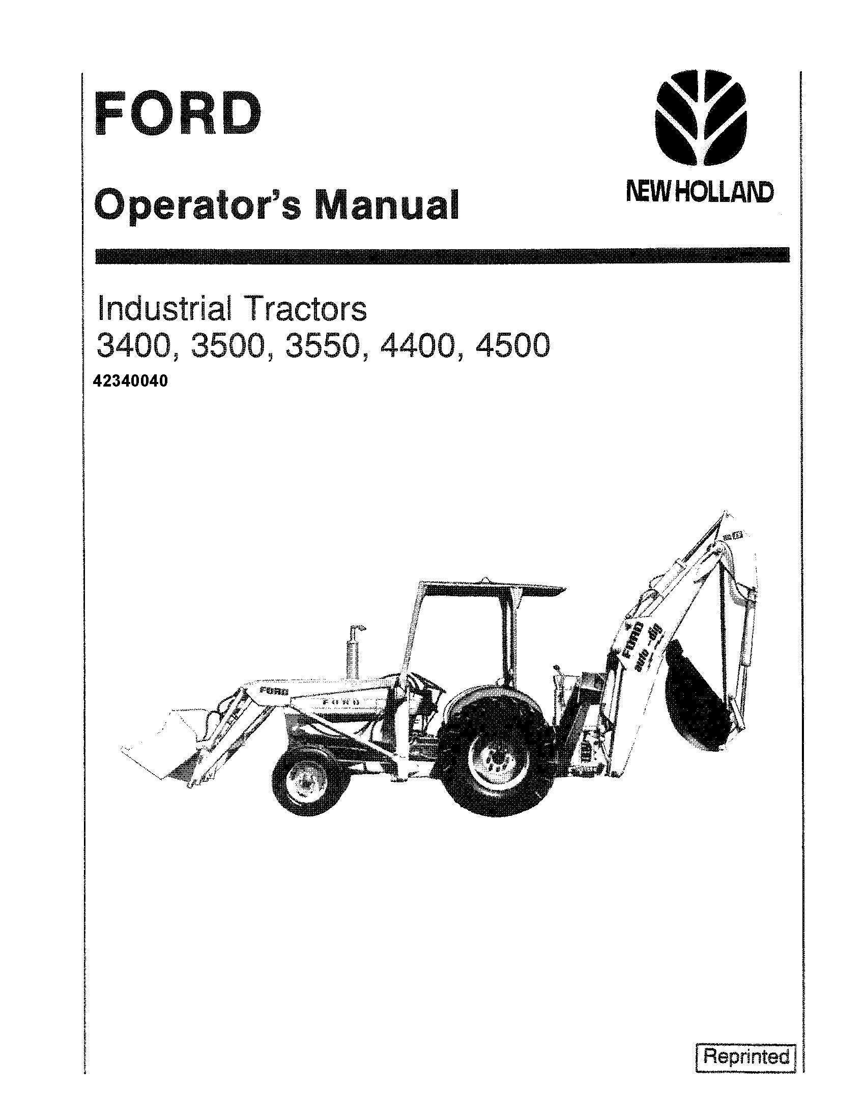 Ford 3400 3500 3550 4400 4500 Industrial Tractor Operator's Manual (42340040)