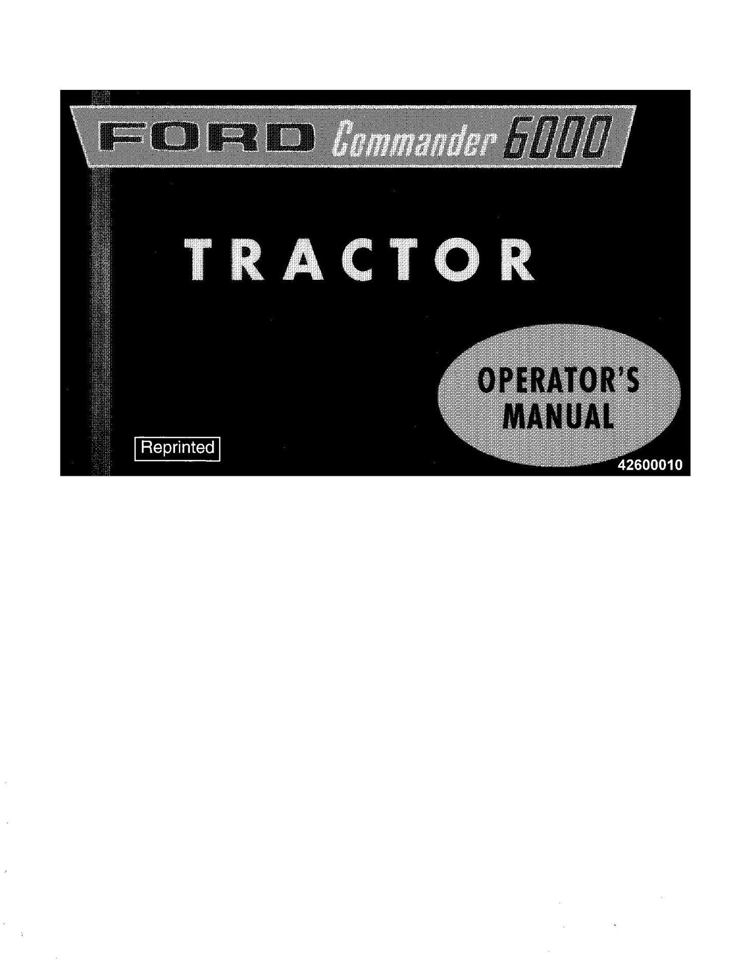 Ford 6000 Commander Tractor Operator's Manual (42600010)