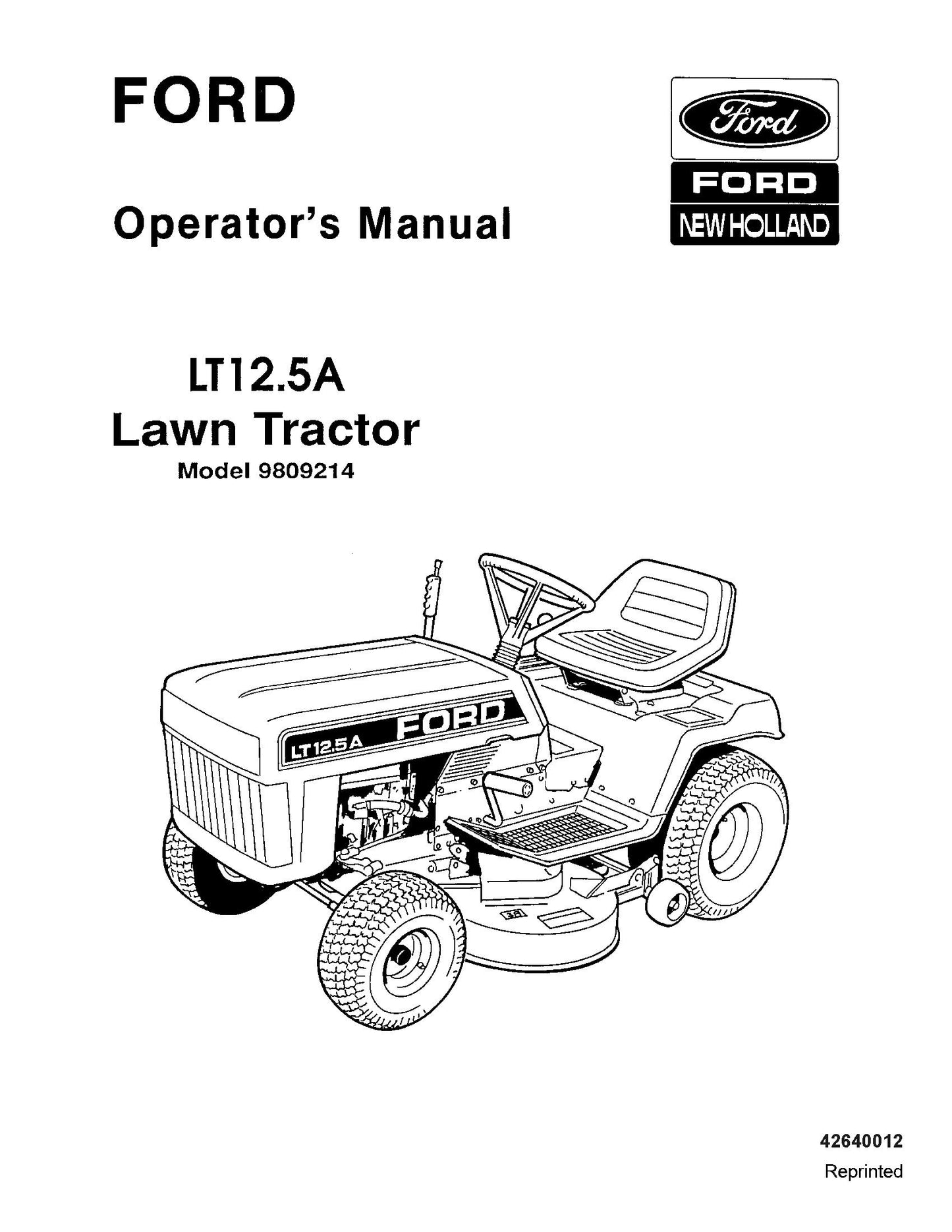 Ford LT12 5A Lawn Trac. #9809214 Operator's Manual (42640012)