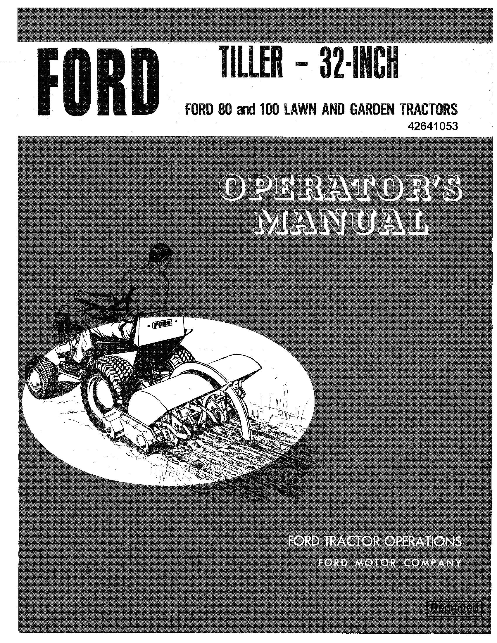 Ford Tiller 32 Inch for 80 100 Lawn & Garden Tractors. Operator's Manual (42641053)