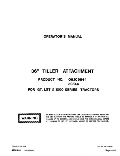 Ford 36 Inch Tiller Attach for GT LGT 1000 Series Operator's Manual (42641056)