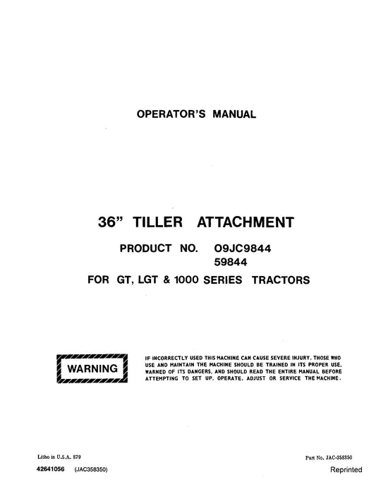 Ford 36 Inch Tiller Attach for GT LGT 1000 Series Operator's Manual (42641056)