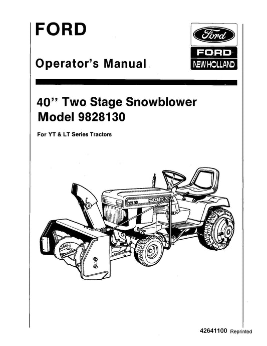 Ford 40 inch 2 Stage Snowblower For Lt, Yt Tractor, 9828130 Operator's Manual (42641100)