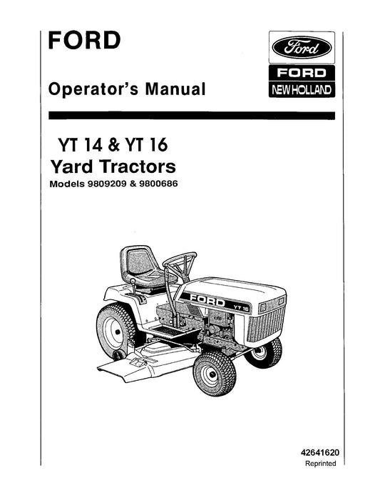 Ford Yt14 YT16 Yard Tractors #9809209-9800686 Operator's Manual (42641620)