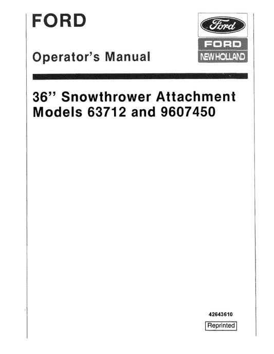 Ford 36 inch Snowthrower Attachment Operator's Manual (42643610)