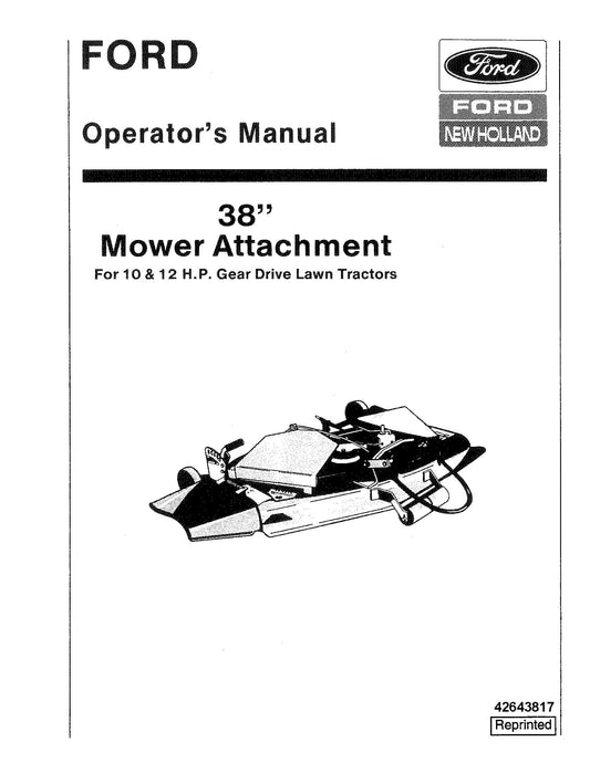 Ford 38 Inch Mower Attachment for LT10 and LT12 Gear Drive 1990 Operator's Manual (42643817)