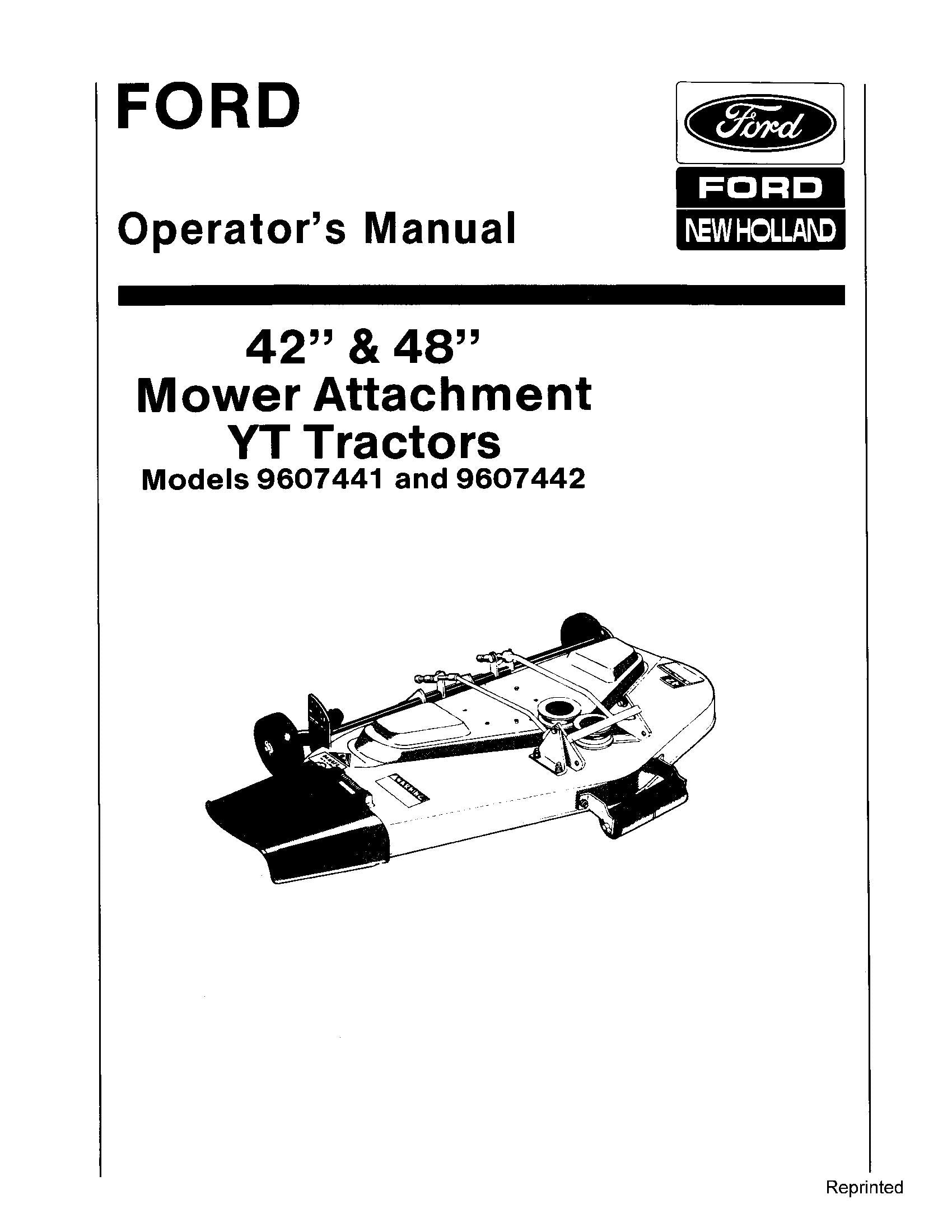 Ford 42 and 48 Inches Mower Attachment for YT Tractors Operator's Manual (42644223)