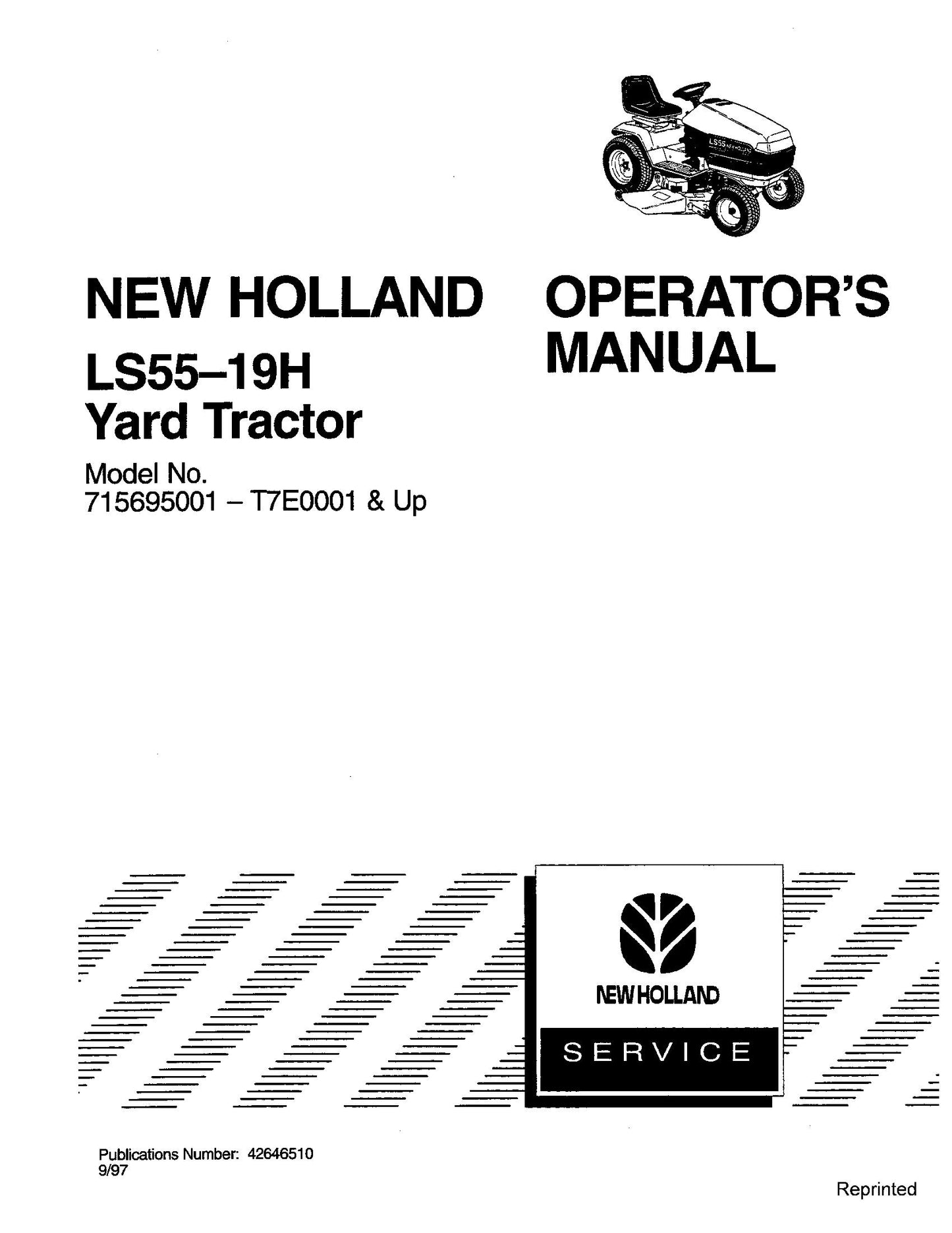 New Holland LS55-19H Yard Tractor 9863219 & 715695001 Operator's Manual (42646510)