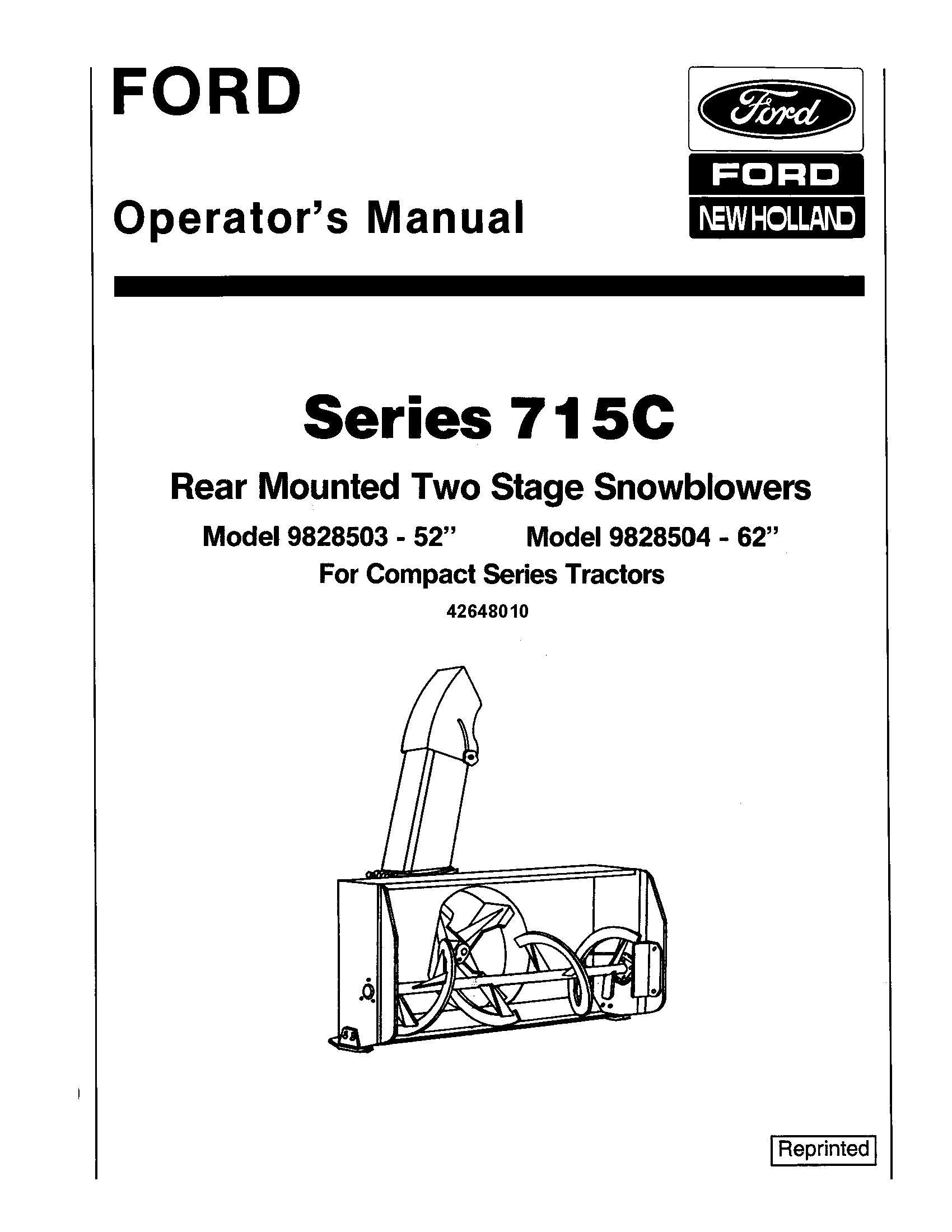 Ford 715C 52 & 62 Inch 2 Stage Snow Blowers Operator's Manual (42648010)