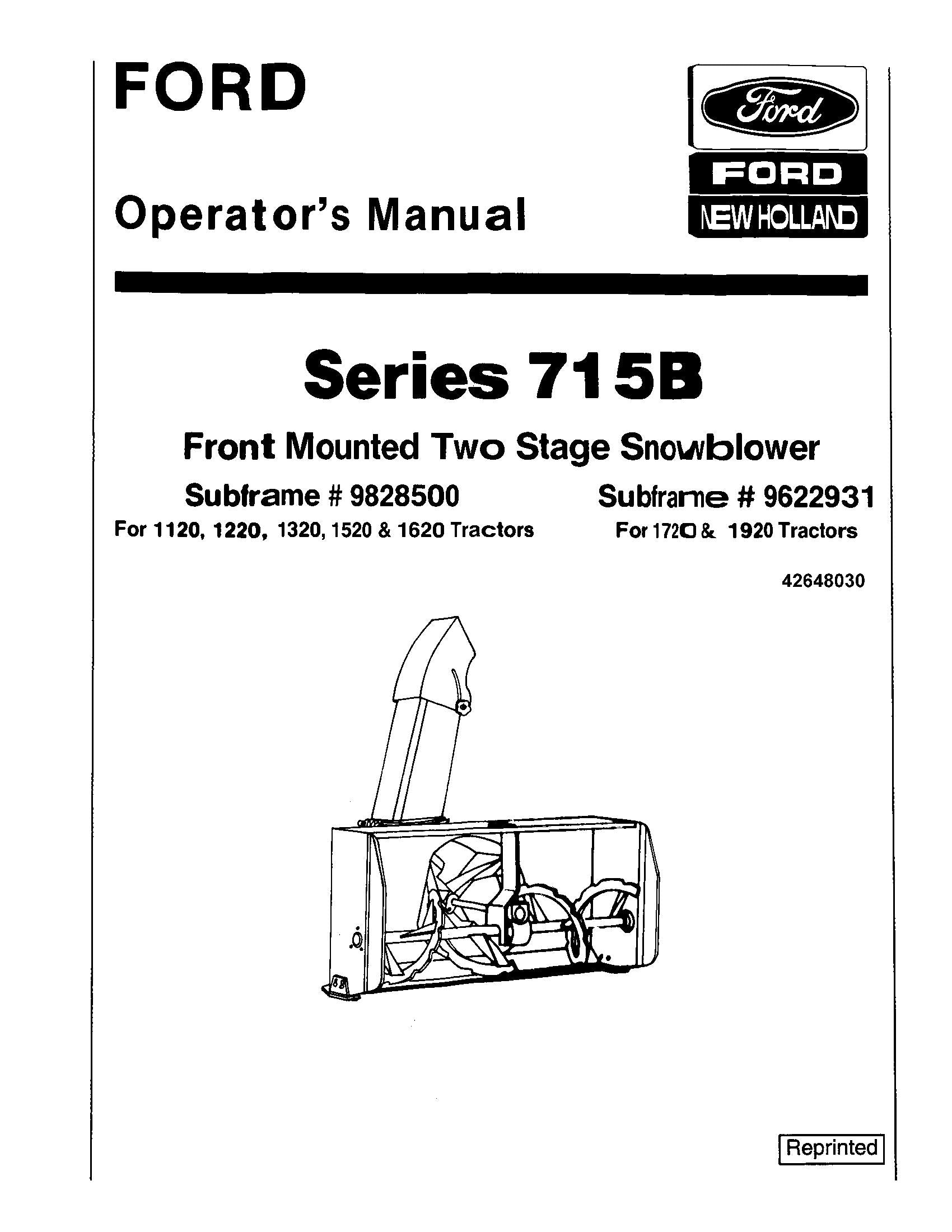 Ford 715B Front Mount 2 Stage Snow Blower Operator's Manual (42648030)