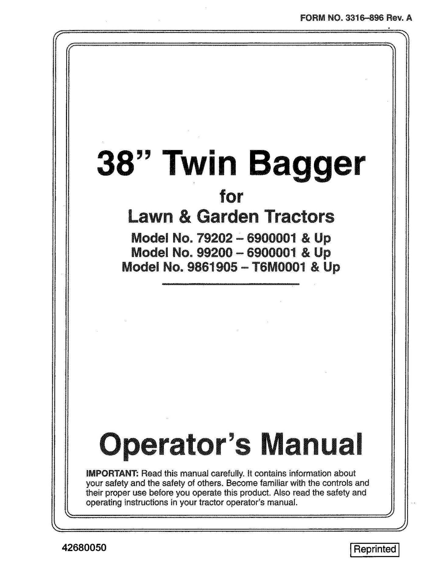 New Holland 38 Inch Twin Bagger on Lawn & Garden TractorsOM 9861905 Manual Operator's Manual (42680050)