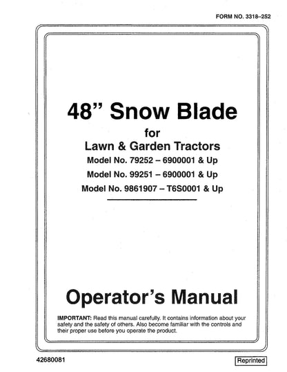 New Holland 48 Inch Snow Blade For Lawn & Garden TracOM 9861907 Manual Operator's Manual (42680081)