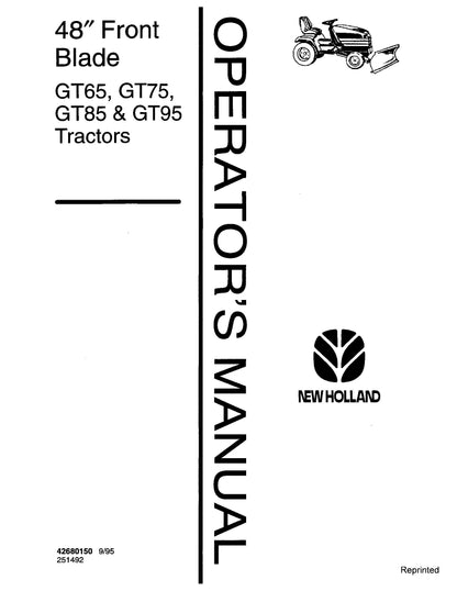 New Holland 48 Inch Frnt Blade for GT65, GT75, GT85, GT95 Tractors Operator's Manual (42680150)