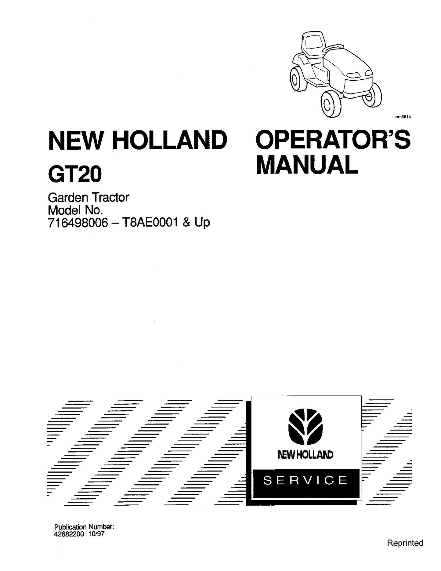 New Holland Garden Tractor GT20 Operator's Manual (42682200)