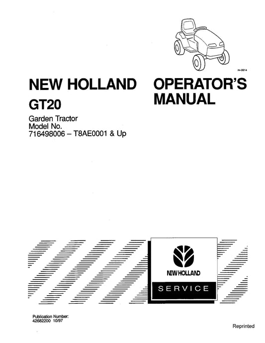 New Holland Garden Tractor GT20 Operator's Manual (42682200)