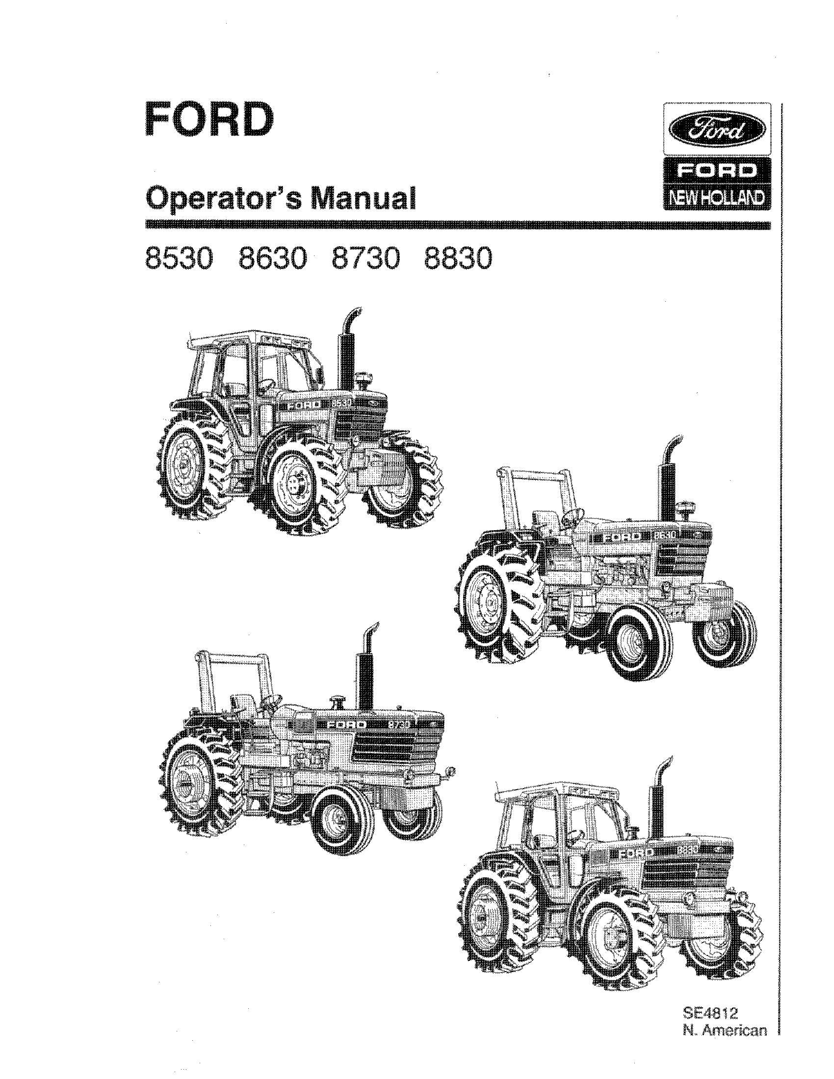 Ford 6 Cylinder Tractor 8530 8630 8730 8830 Operator's Manual (42853040)